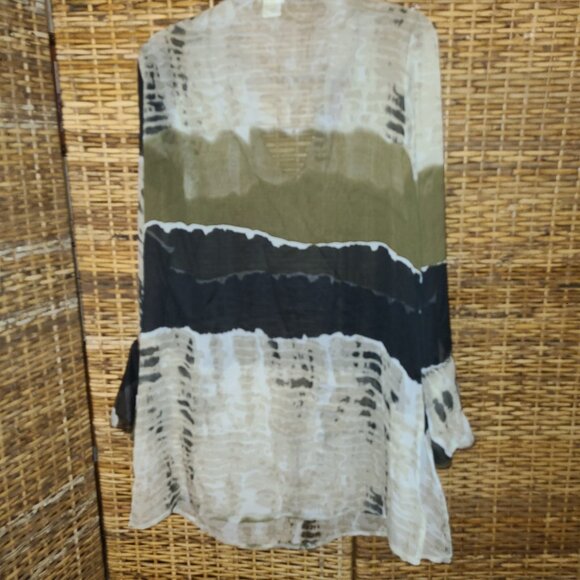 Paris Paris Blouse Sheer Beaded Sequins Bell Sleeve Tunic Length BEAUTIFUL!! M - Picture 6 of 7